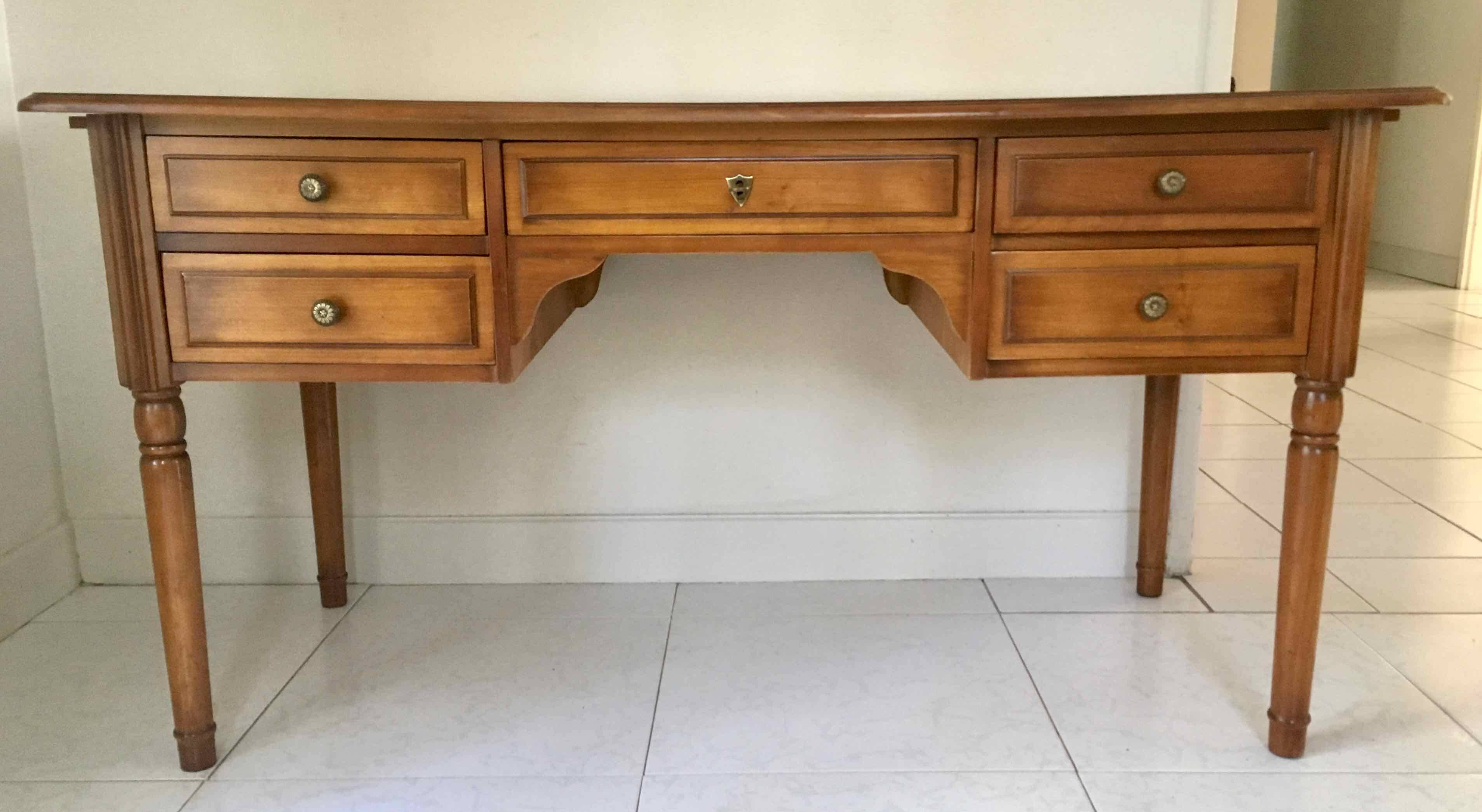 Bureau style Directoire 5 tiroirs et tablettes latérales