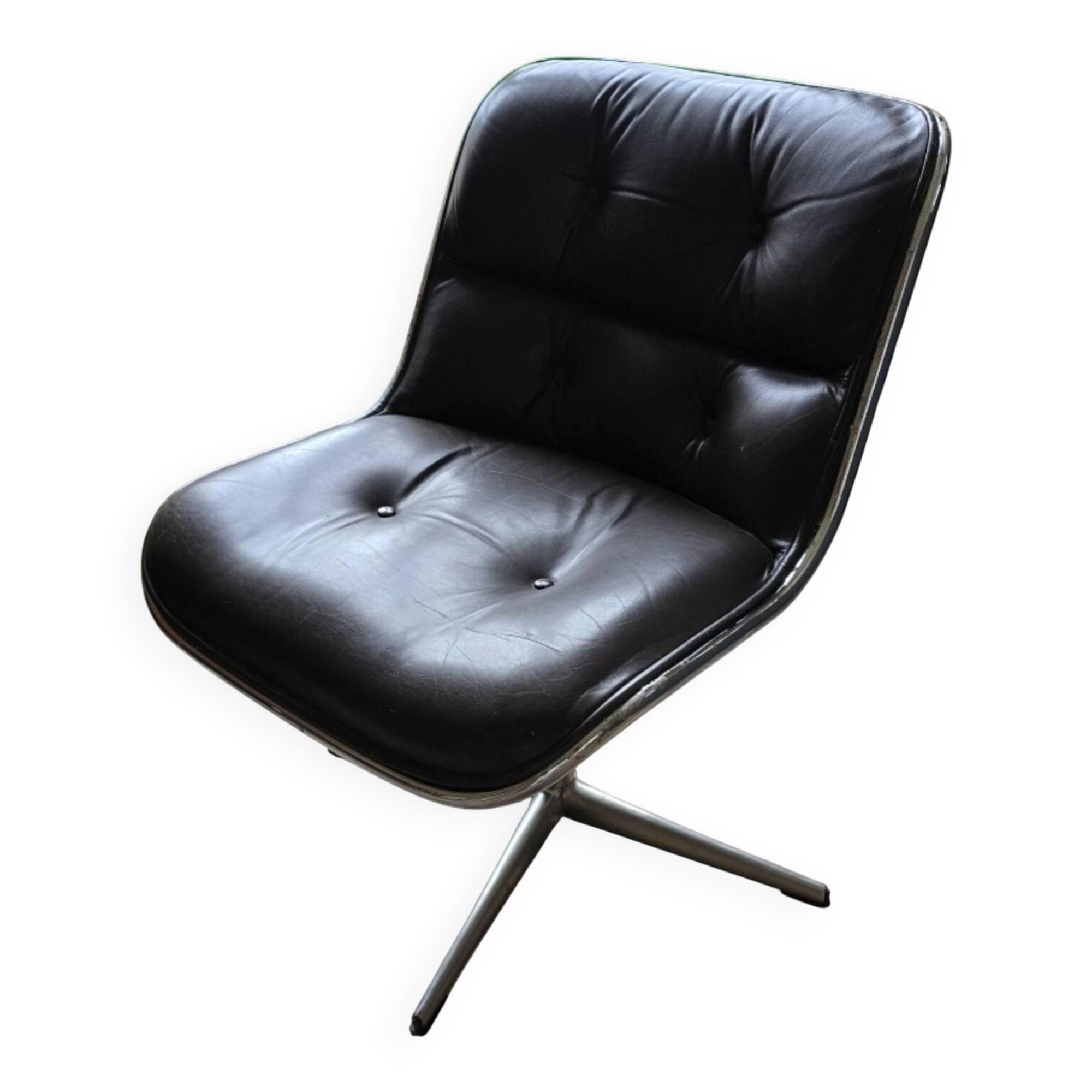 Charles Pollock Knoll Brown Leather Office Chair - Without Armrests