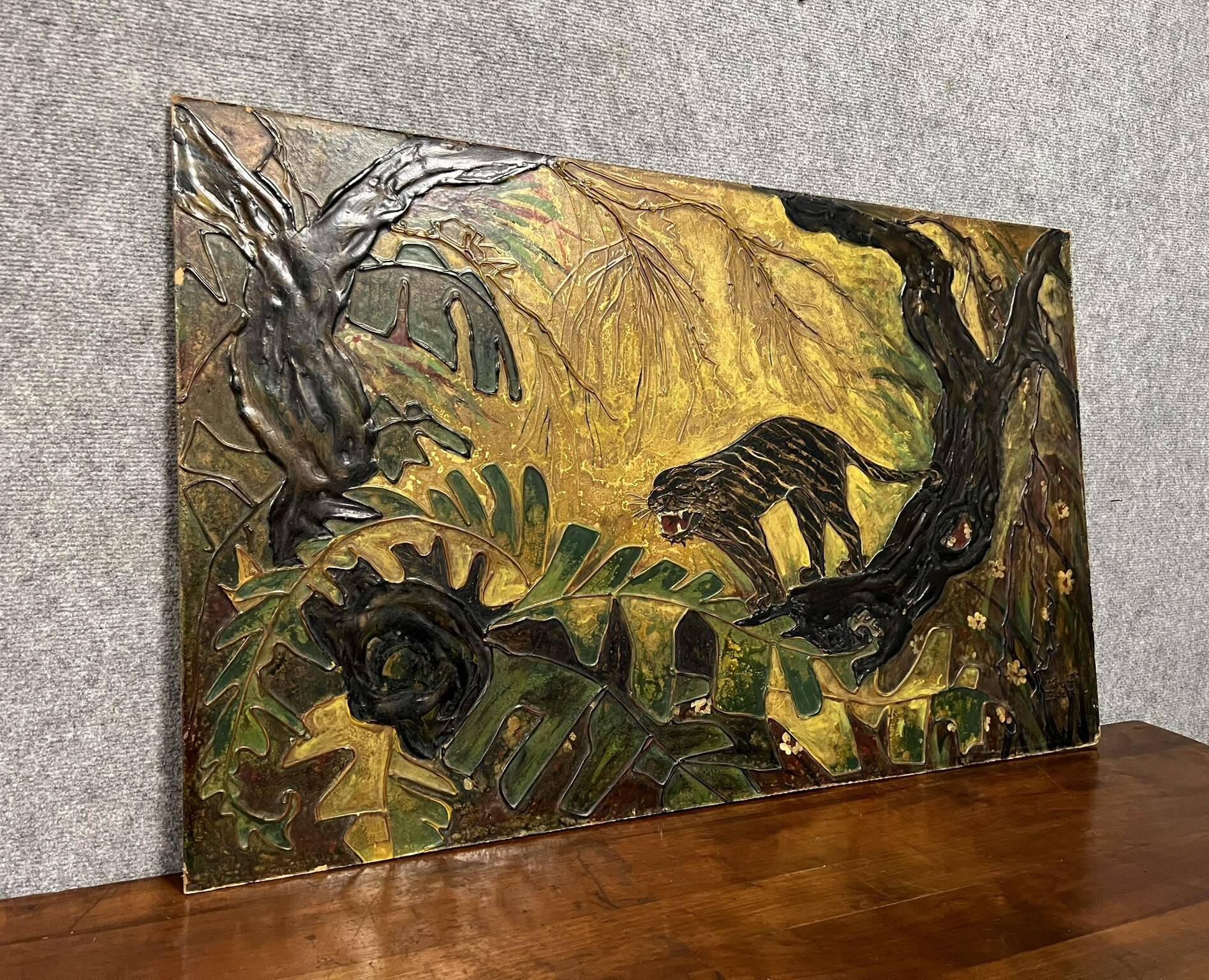 Norbert Gueret: large oil on panel from the mid-20th century