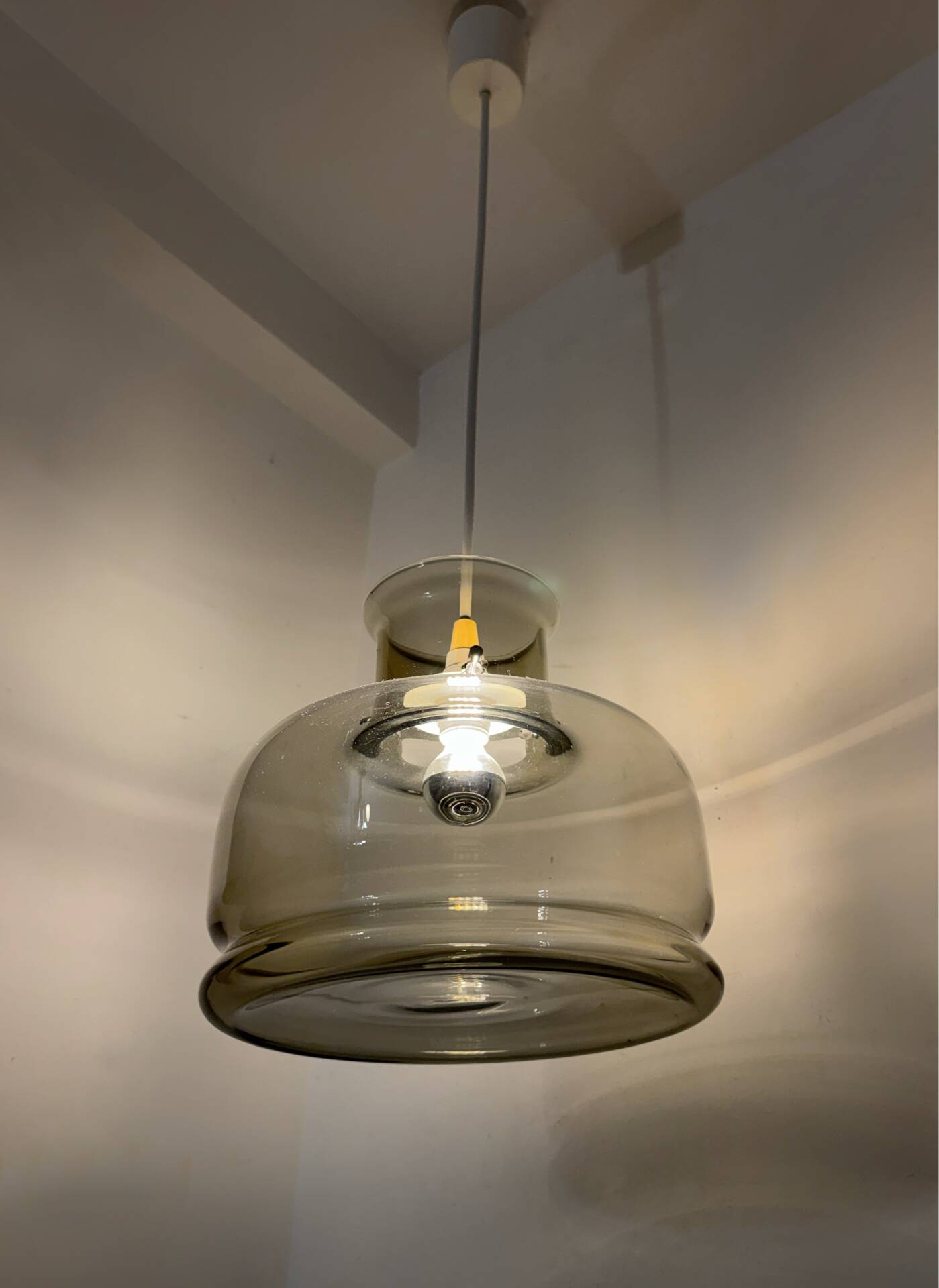 Smoked glass pendant light Space Age 1970s