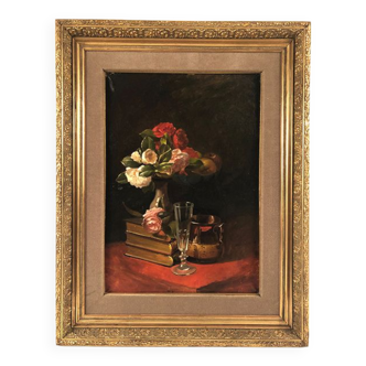 Still Life with Camellias, oil on canvas framed