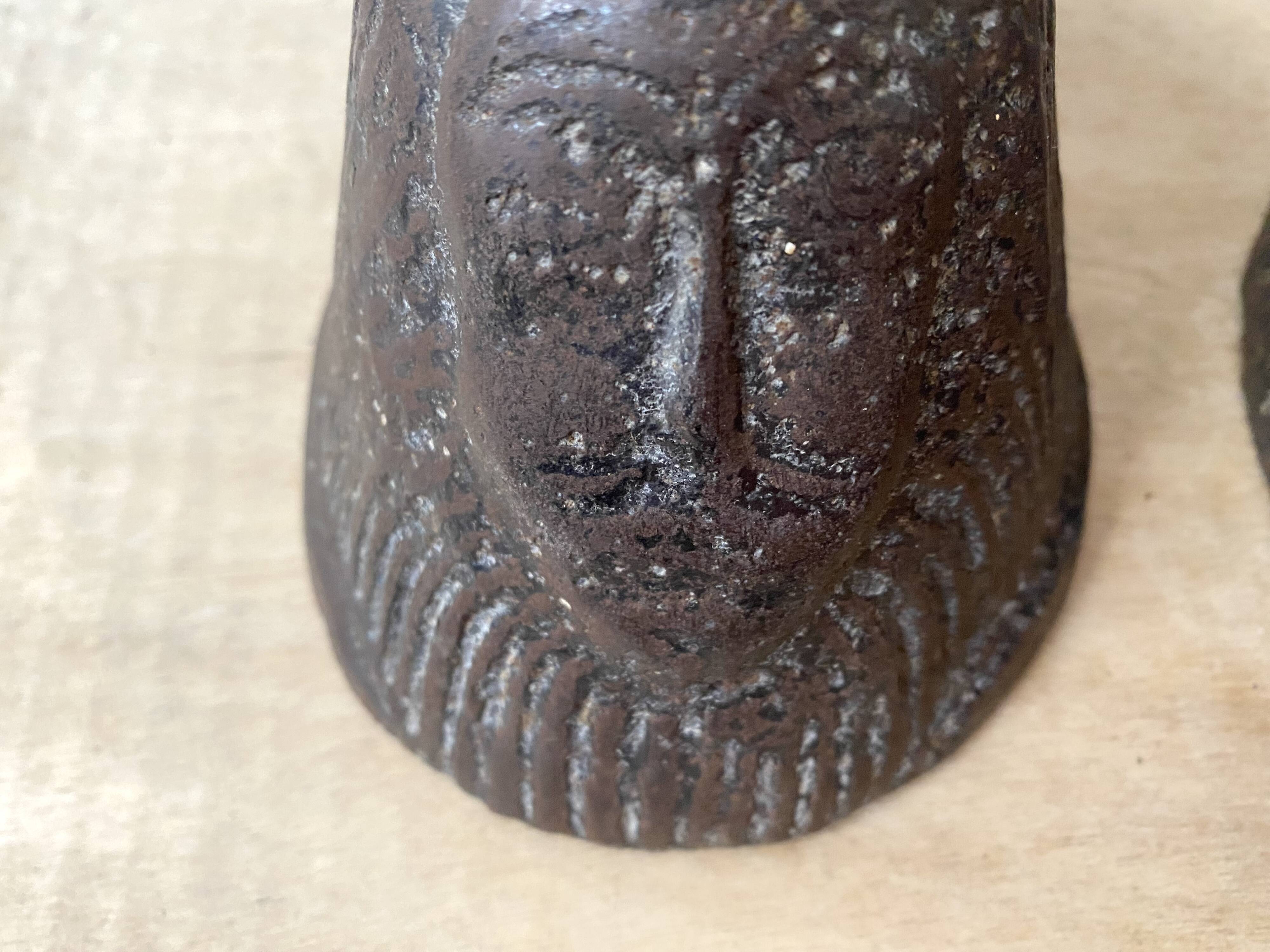 Pair of modernist anthropomorphic fireplace andirons, brutalist log holders 1950s