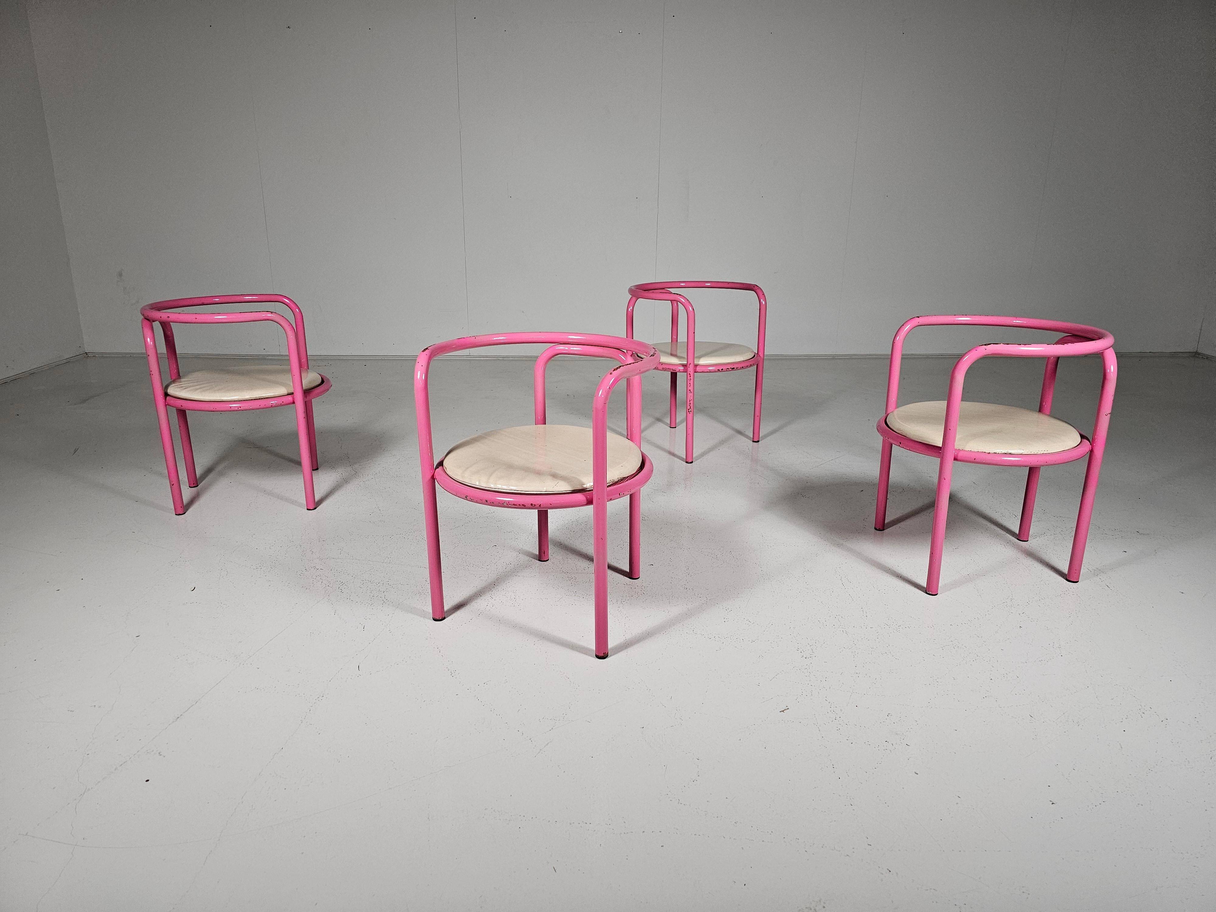 Set of 4 pink Locus Solus chairs by Gae Aulenti for Poltronova, 1960s.
