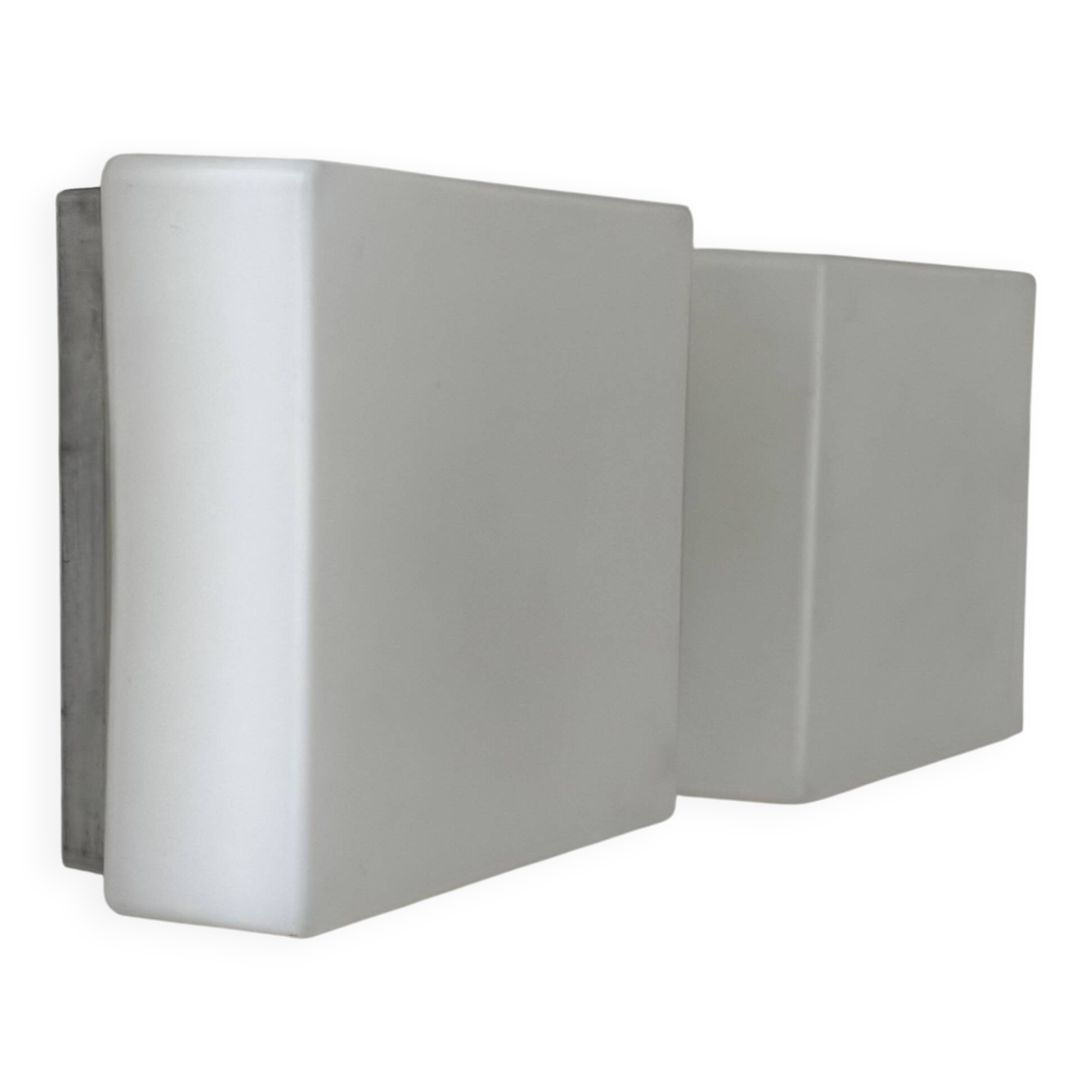 Pair of vintage wall lights, brushed metal and opaline glass, France, 1970