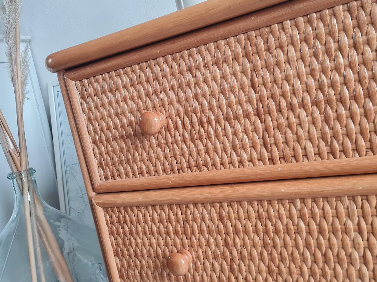 Vintage rattan chest of drawers