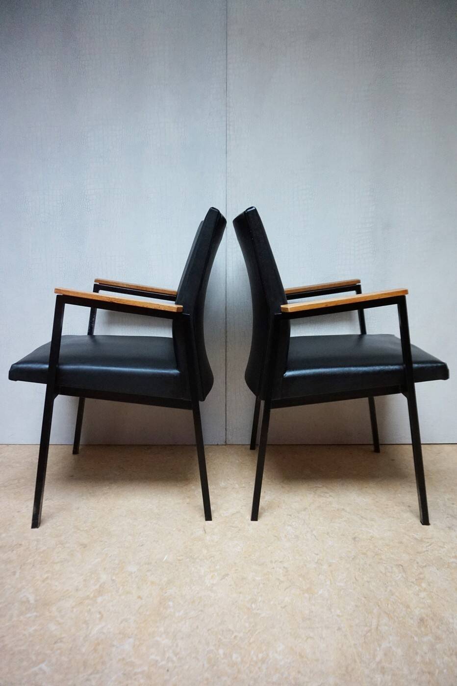 Midcentury Industrial Minimalistic Dutch Design Armchairs/Conference Chairs