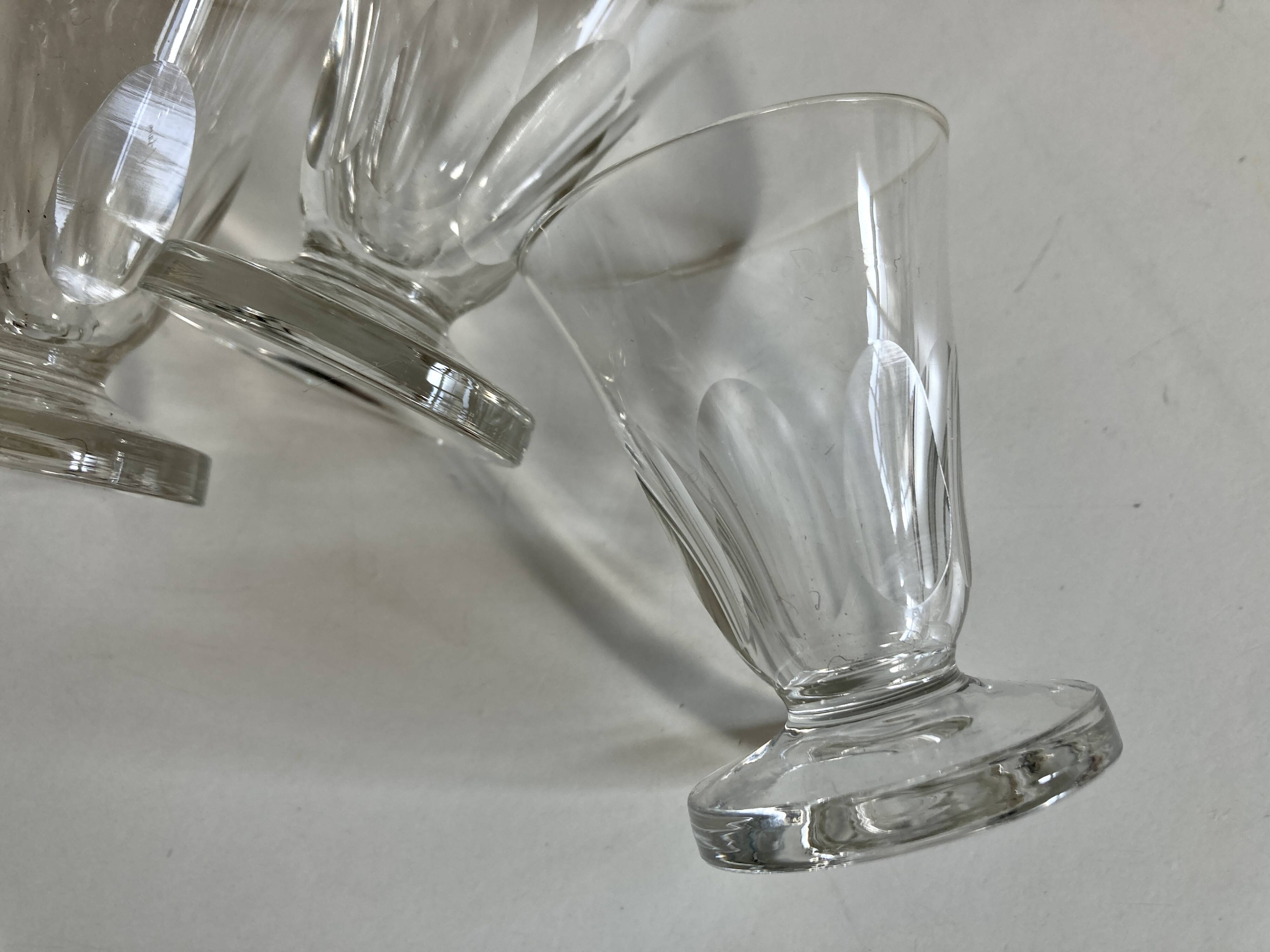 Set de 6 verres shots modernistes en cristal taillé côtes plates 1950