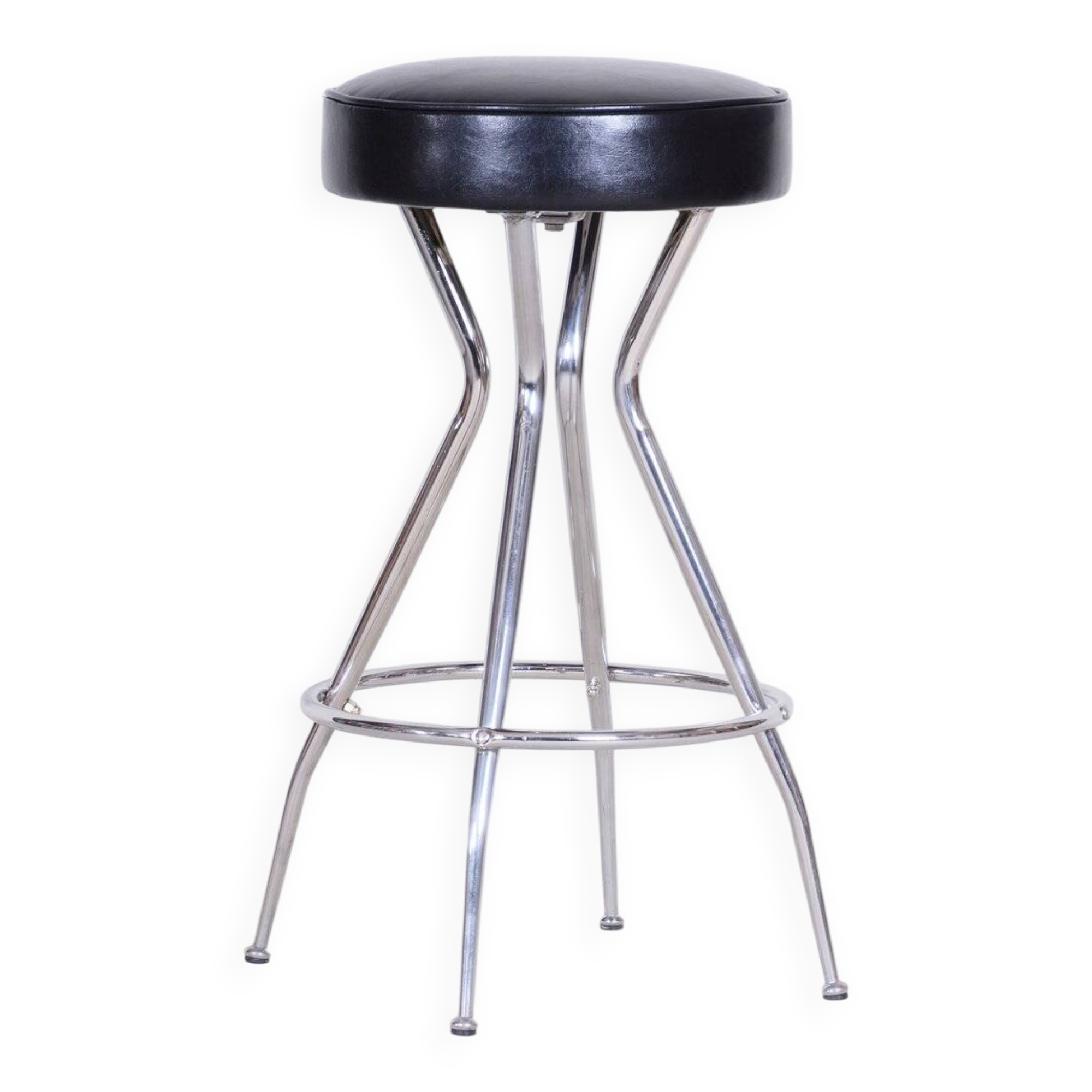 Tabouret de bar Bauhaus en chrome et cuir, années 1930