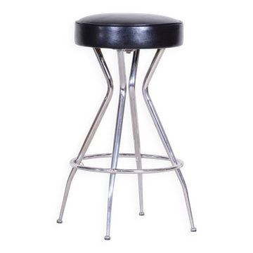Bauhaus Chrome & Leather Barstool, 1930s