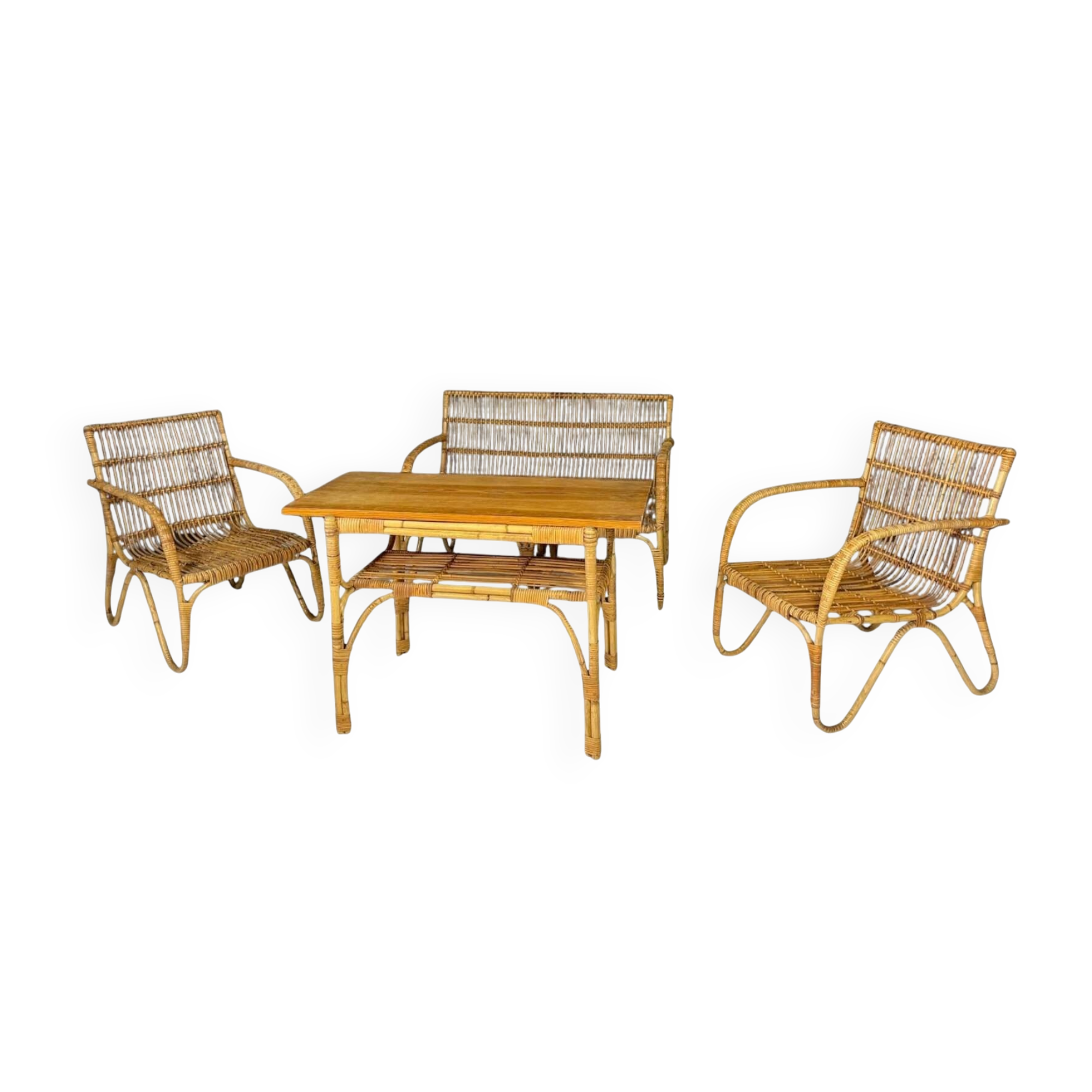 Art Deco rattan seating set, Central Europe, 1930s–1940s
