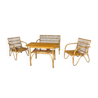 Ensemble de sièges en rotin Art déco, Europe centrale, années 1930-1940