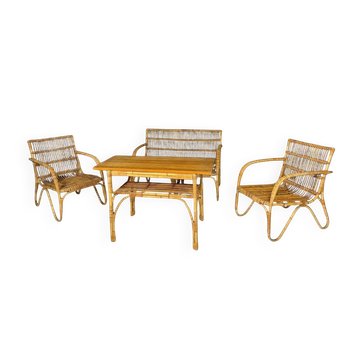 Ensemble de sièges en rotin Art déco, Europe centrale, années 1930-1940