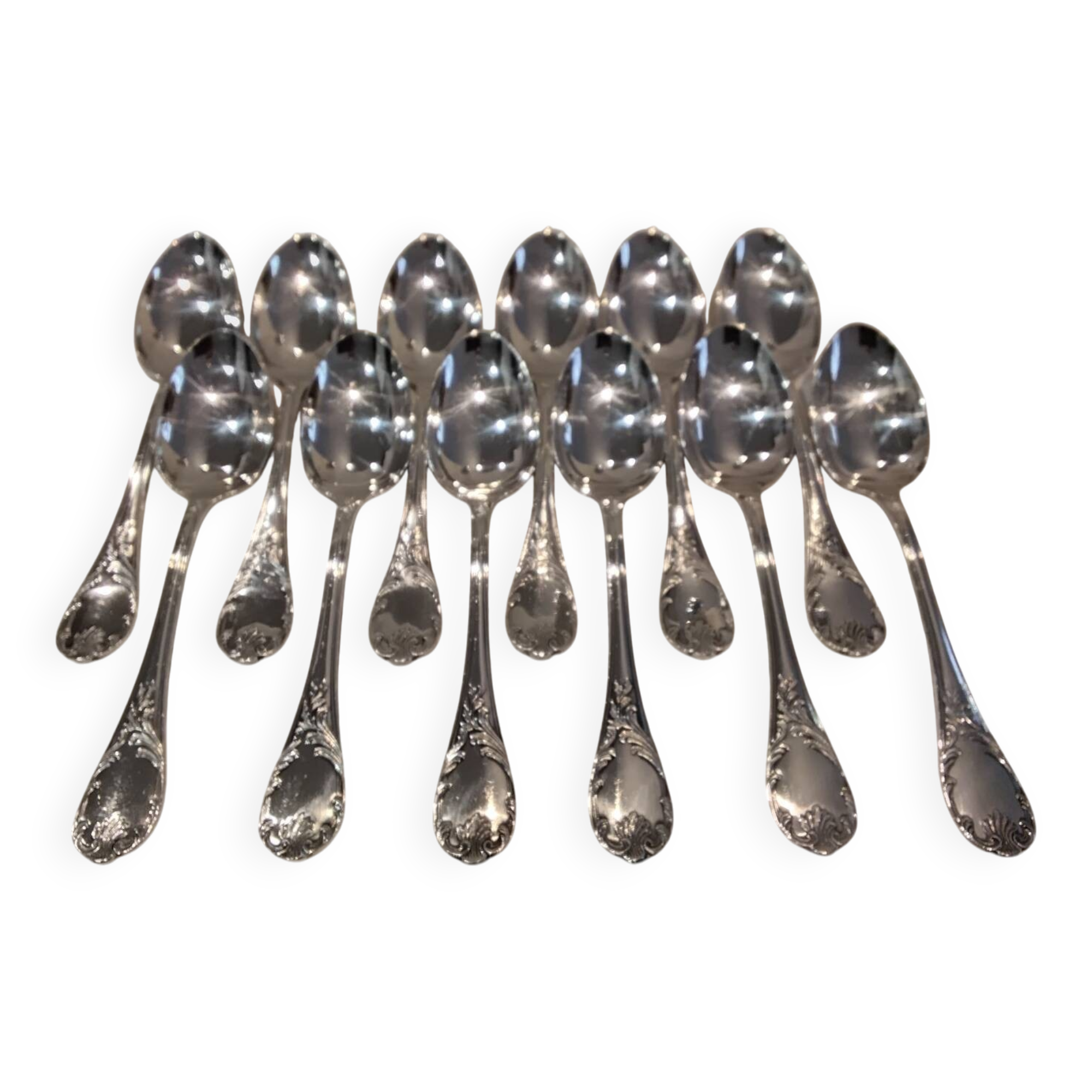12 silver plated soup spoons by Christofle Marly, 20.6 cm