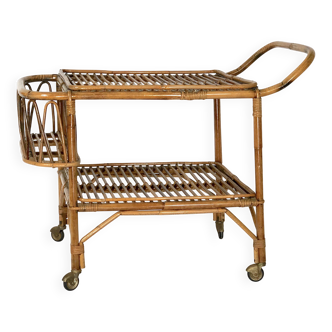 Vintage bamboo bar trolley from 50s. Made in Italy
