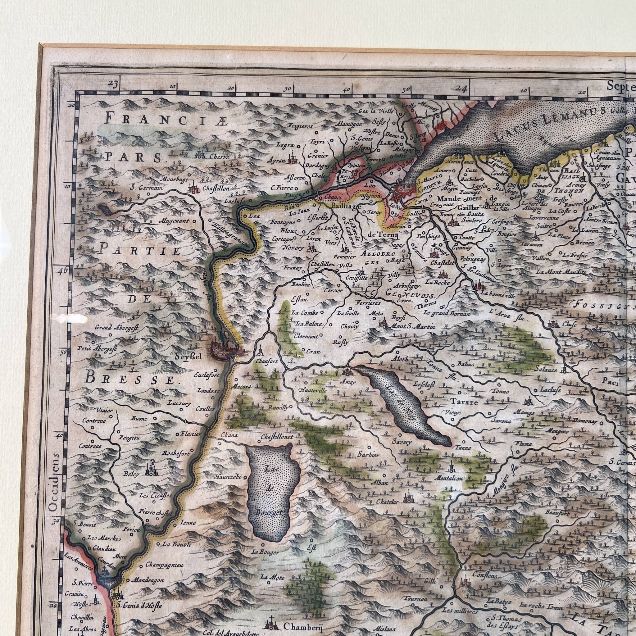 Geographical map of Savoie by Johannes Janssonius, engraving from the 17th century.