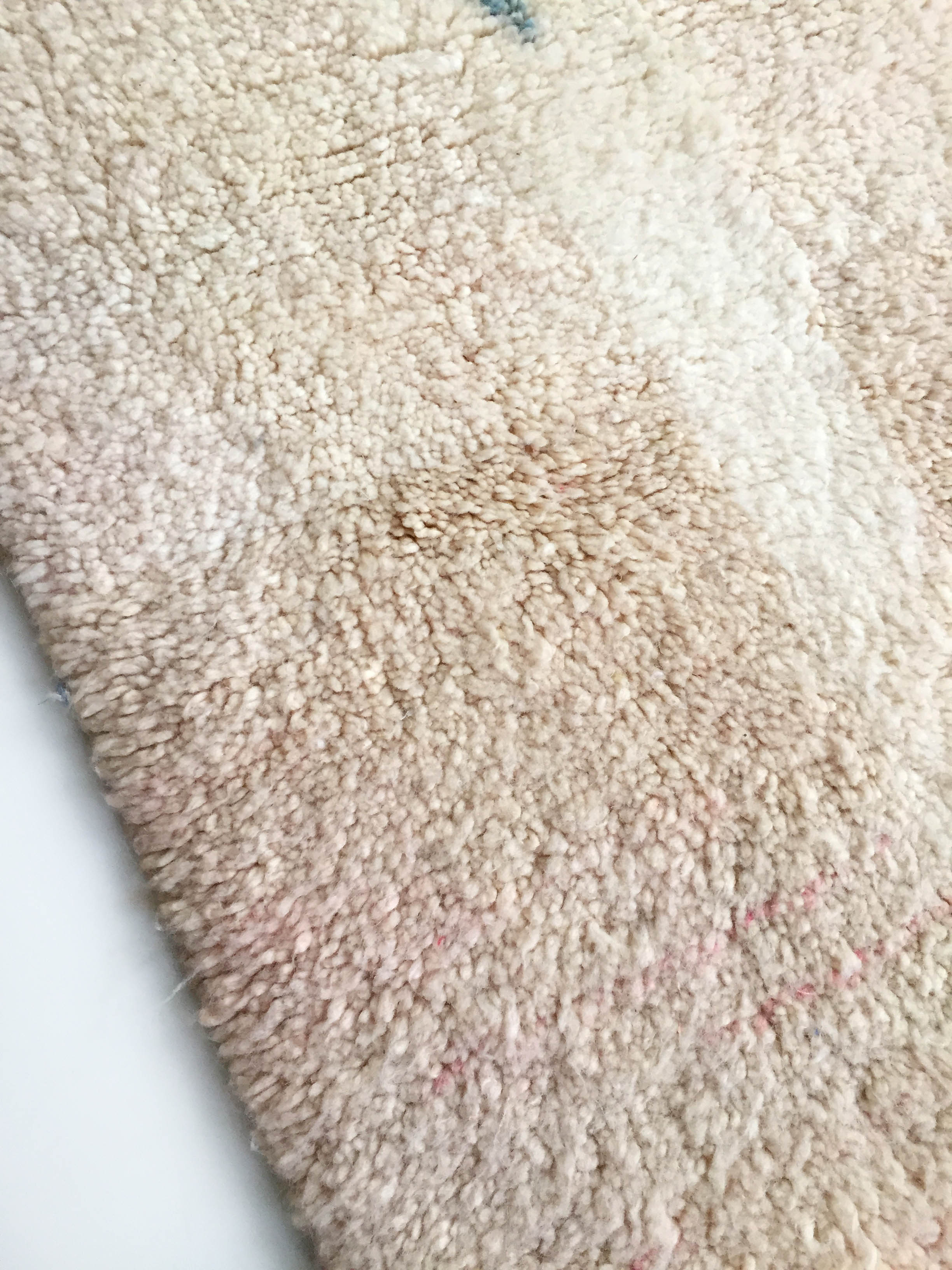 Moroccan Berber carpet Boujaad ecru and pink with colorful patterns 250x160cm