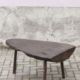 Brutalist tripod coffee table in stained pine, France 1950s