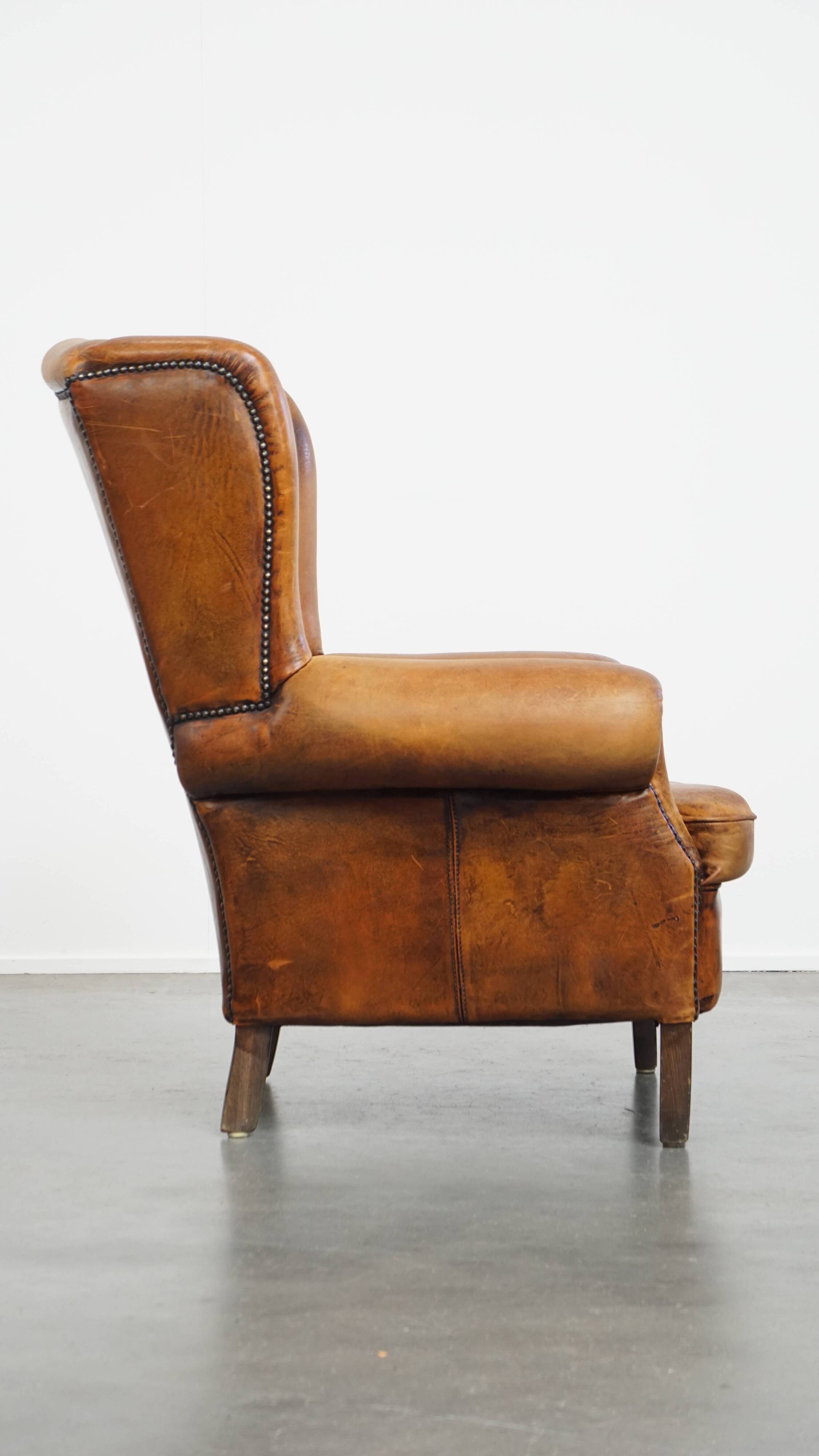 Vintage Wingback Chair Made from Sheepskin Leather