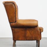 Vintage Wingback Chair Made from Sheepskin Leather