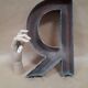 Letter of sign R metal zinc painted vintage 1950