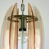 Mid-Century Italian pink and clear thick glass chandelier by Veca. Italy 1960s