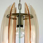 Mid-Century Italian pink and clear thick glass chandelier by Veca. Italy 1960s