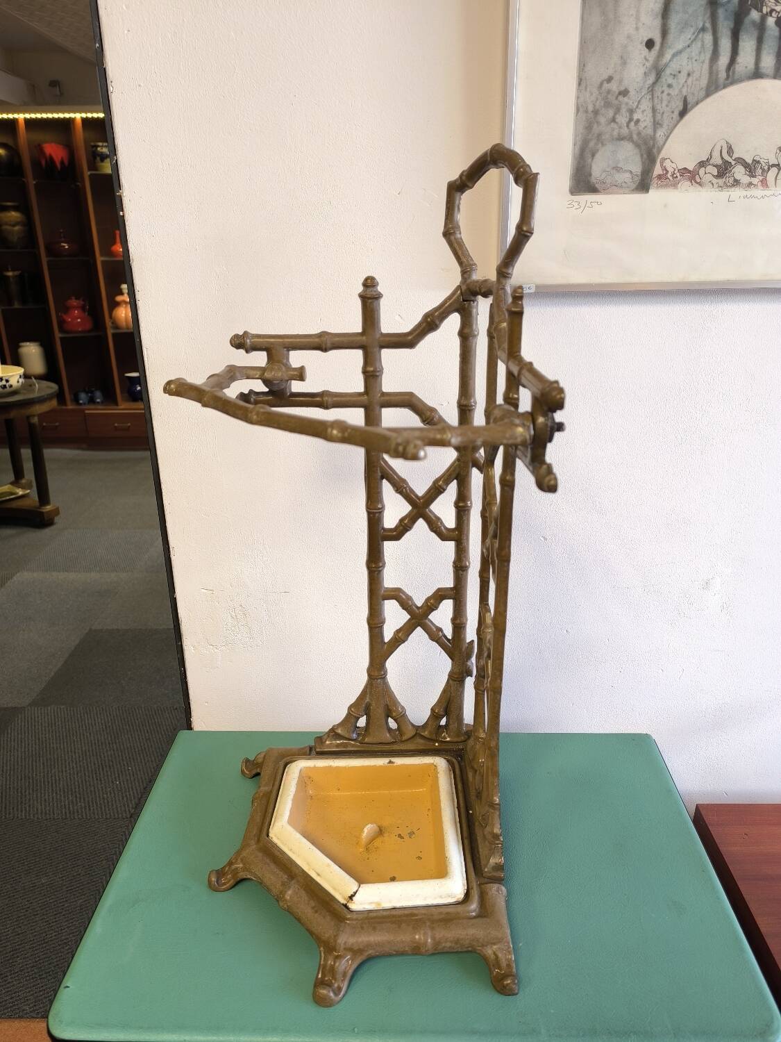 Bamboo imitation umbrella stand in enamelled cast iron circa 1930