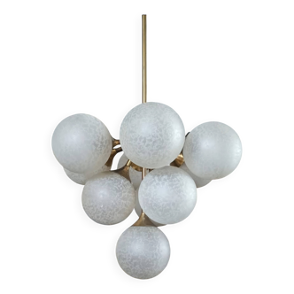 Vintage Sputnik Chandelier with 10 Frosted Glass Globes – Brass – 1960s/70s