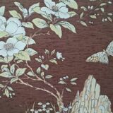 large antique headboard with 4 panels featuring Asian decor from the 1940s/50s