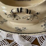 Old earthenware gravy boat from Sarreguemines U & Cie, Redcurrant model
