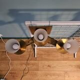 Maison cheret, pair of 3-light wall lights in ronze, brass and glass, circa 1950/1960