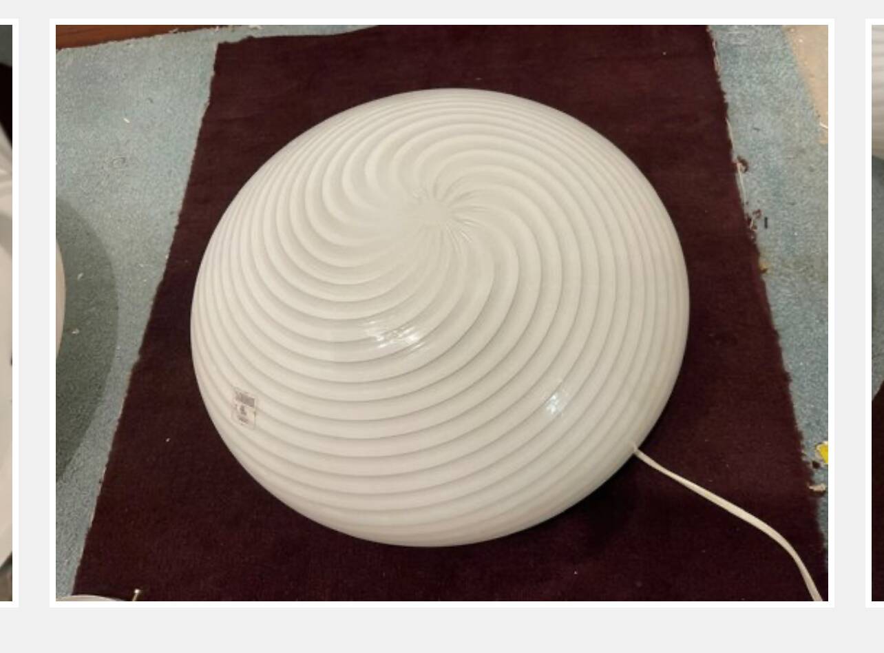 Murano Glass White Swirl Flushmounts Set of 2