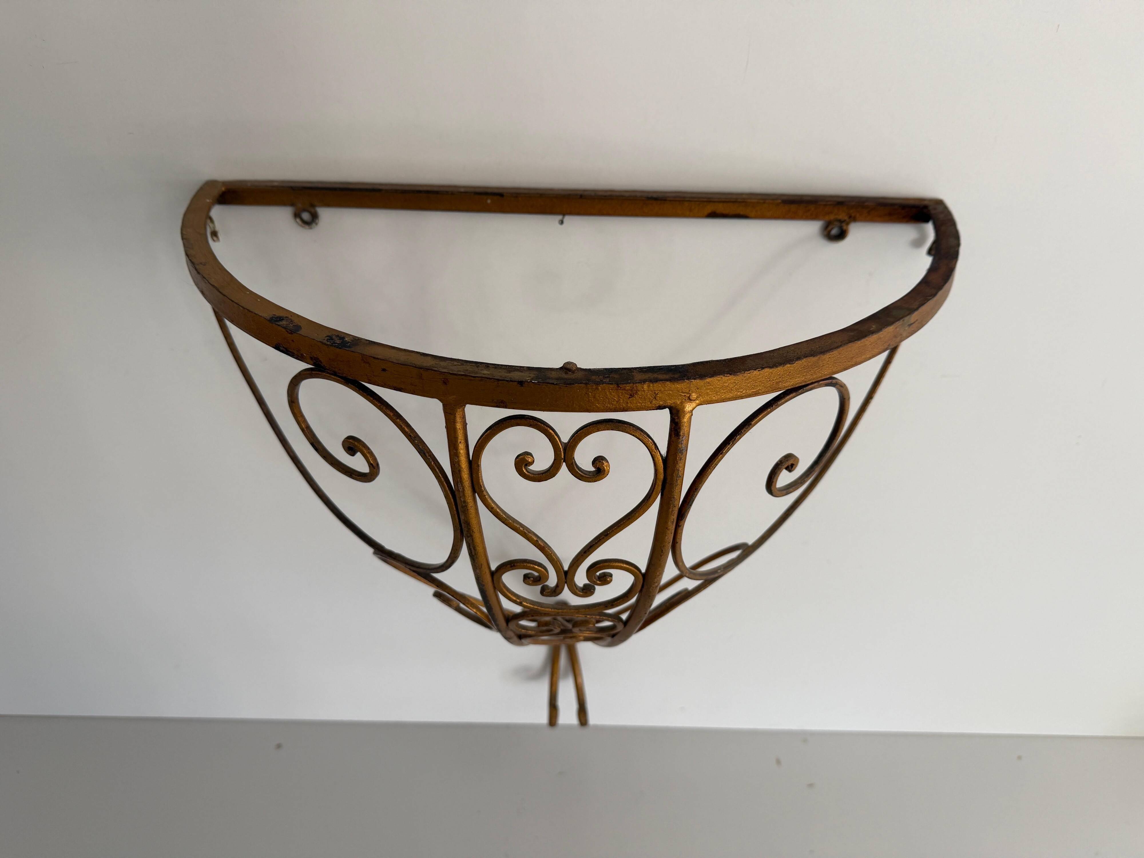 Mid-century floating wall console in wrought iron, 1950, Italy