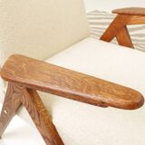 Fauteuils MID century chaise longue vintage en écru lot de 2 fauteuils