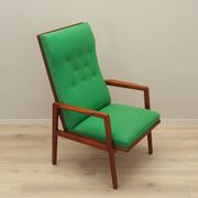 Fauteuil danois en teck et tissu vert, années 1970