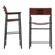 Pair of contemporary bar stools with dark brown leather backrest.