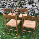 4 wood and straw chairs