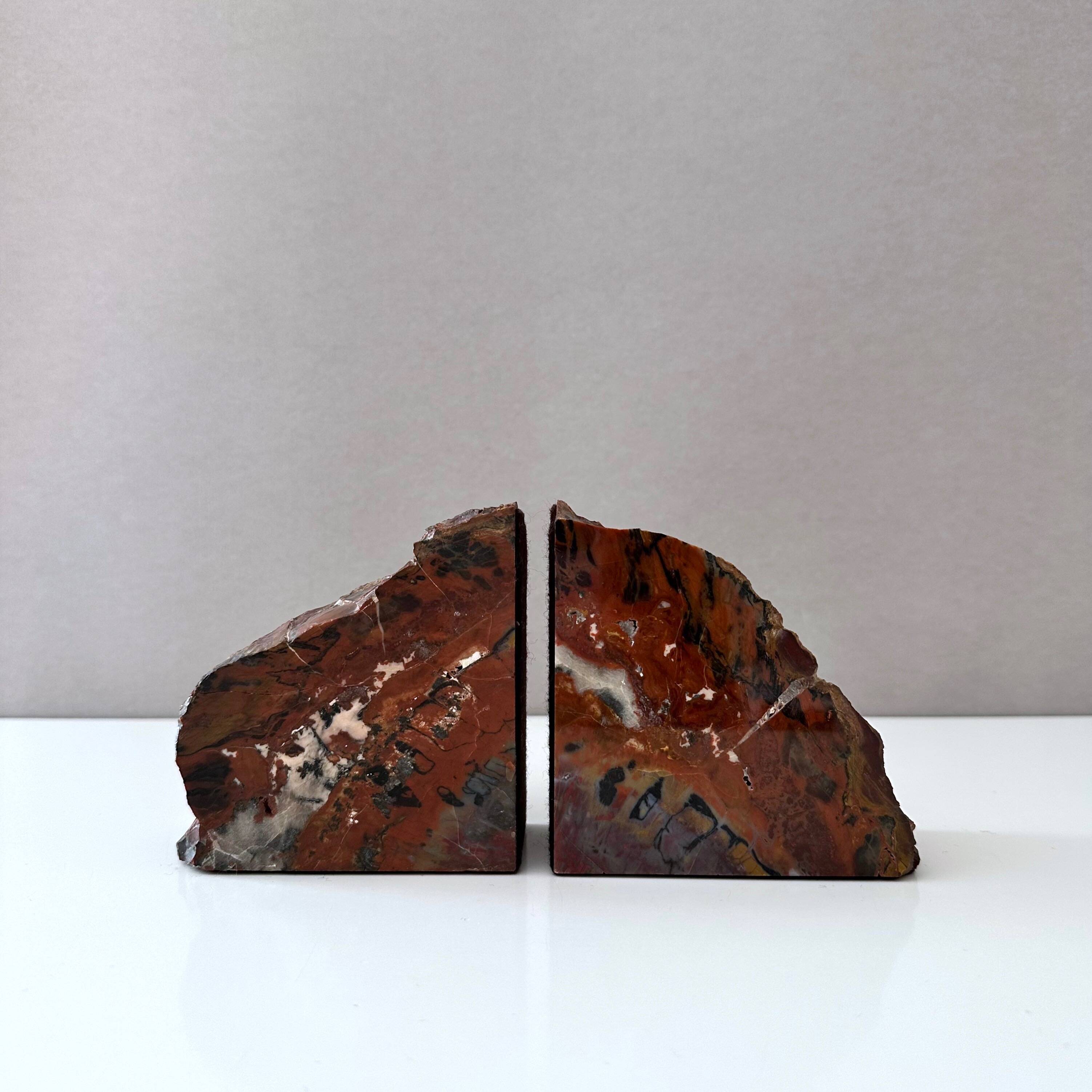 Vintage Petrified Wood Bookends, Library Decor, Bookshelf Marbled