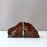 Serre-livres vintage en bois pétrifié, décoration de bibliothèque, étagère marbrée