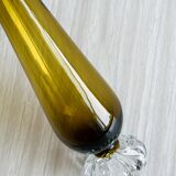 Vase soliflore en verre jaune ambré translucide, pied en forme fleur stylisée