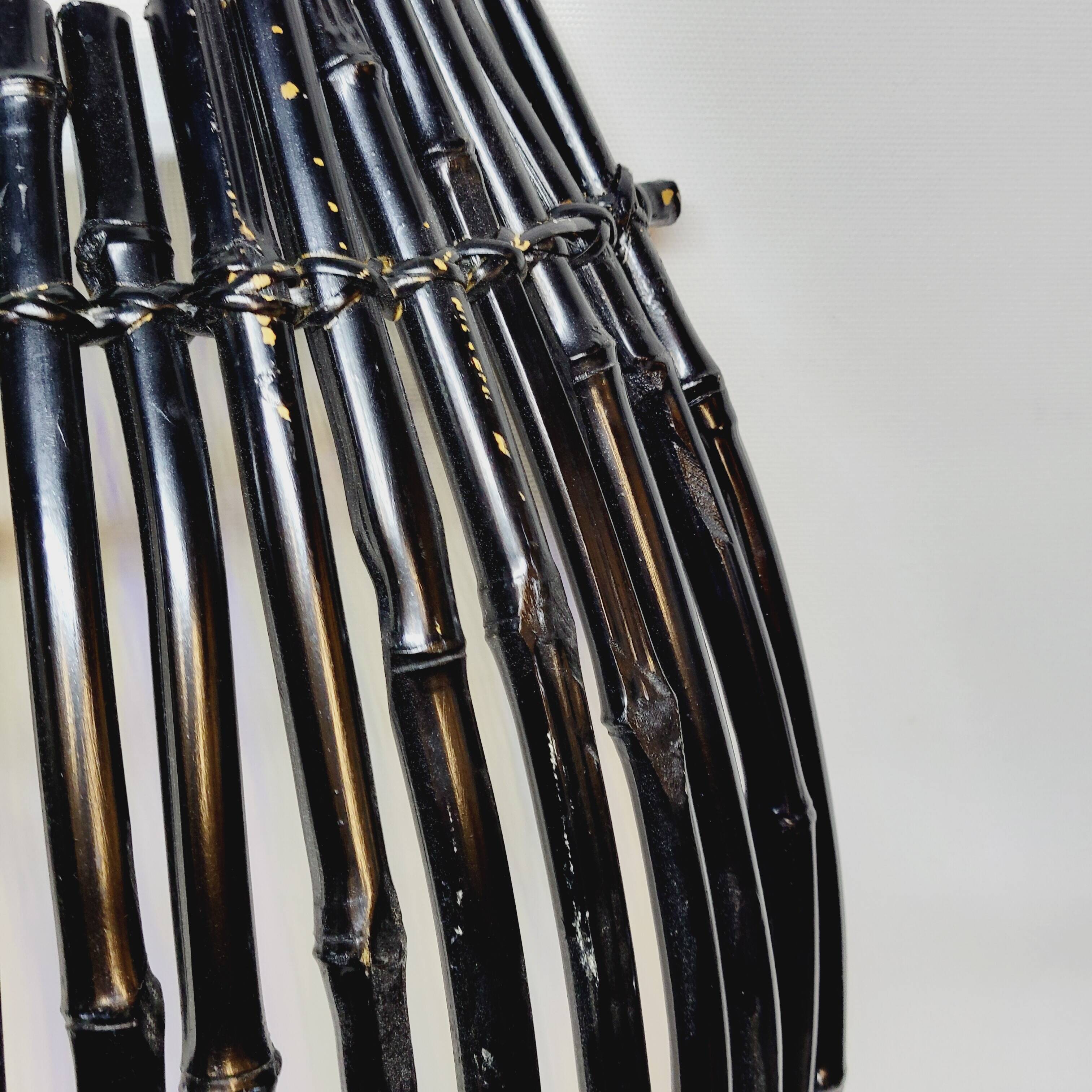 Large Vintage Black Bamboo Fruit Basket