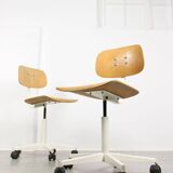 Vintage White & Wooden Swivel Office Chair, 70s