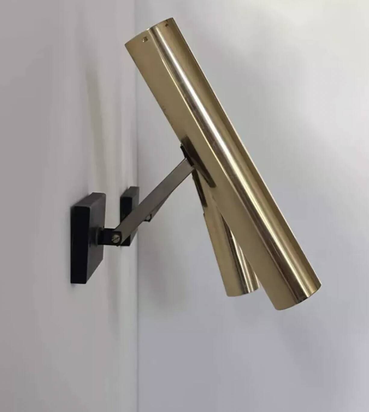 Pair of vintage modernist brass wall lights, France 1970s
