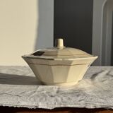 Antique Sarreguemines soup tureen with lid, rose pattern, D33 H28.