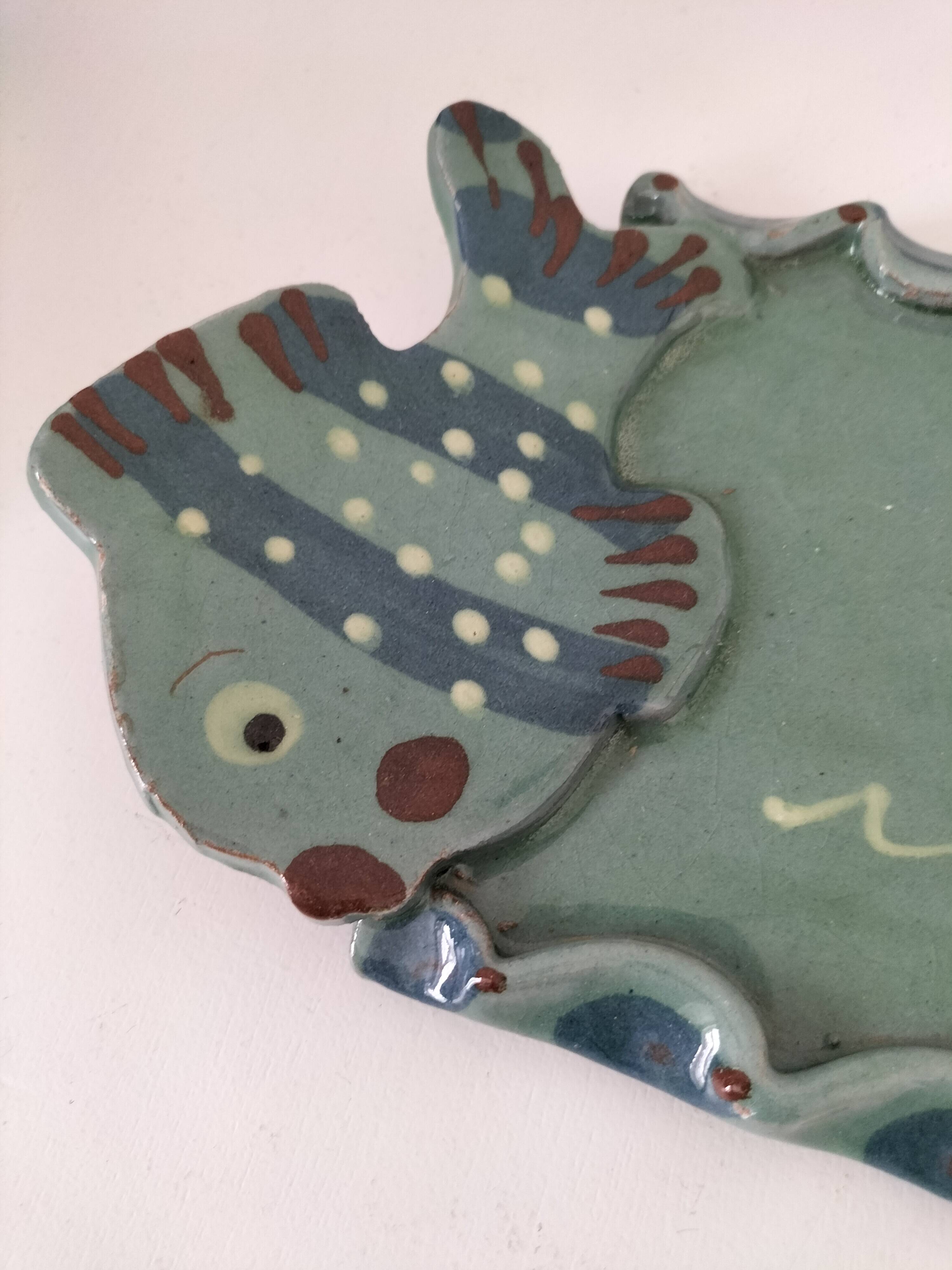 Decorative handcrafted dish – glazed earthenware, marine decor – 80s/90s