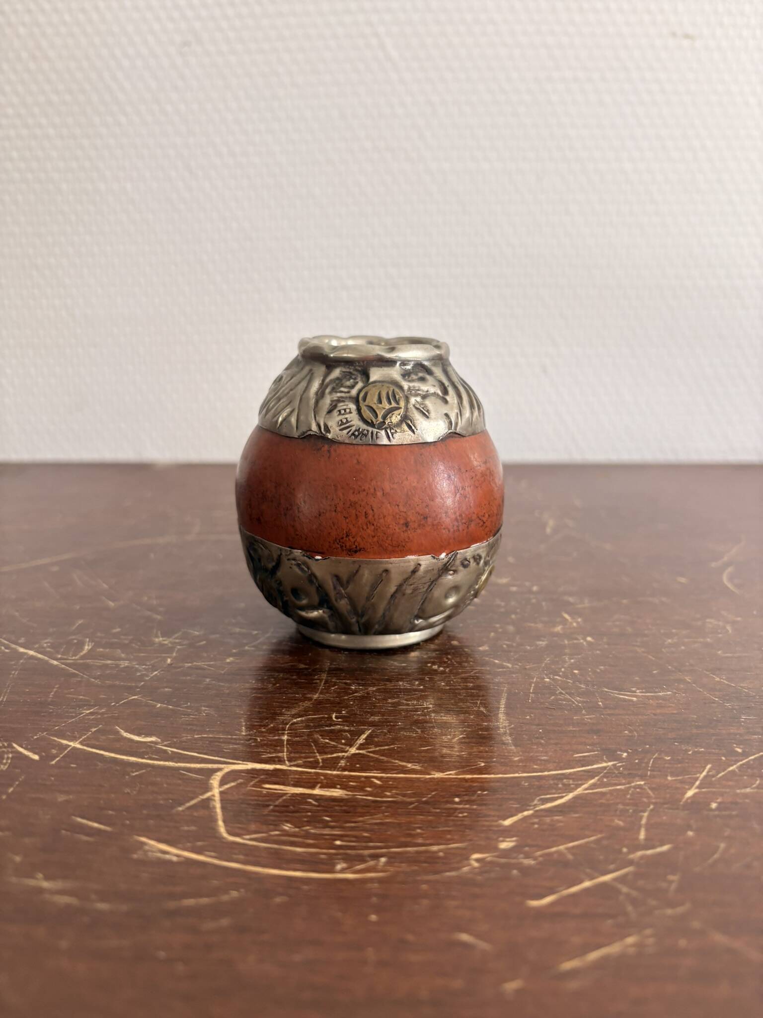 Ancienne tasse Yerba Mate en métal argenté, Argentine