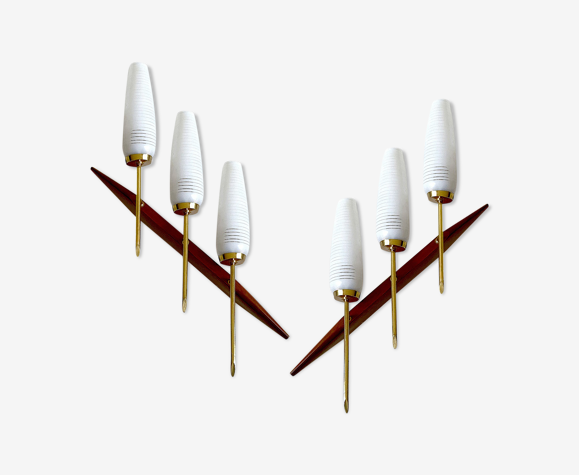 Paire grande appliques scandinaves années 60 teck verre
