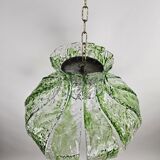 Pendant lamp by Mazzega with loose leaves of ice glass in transparent and green