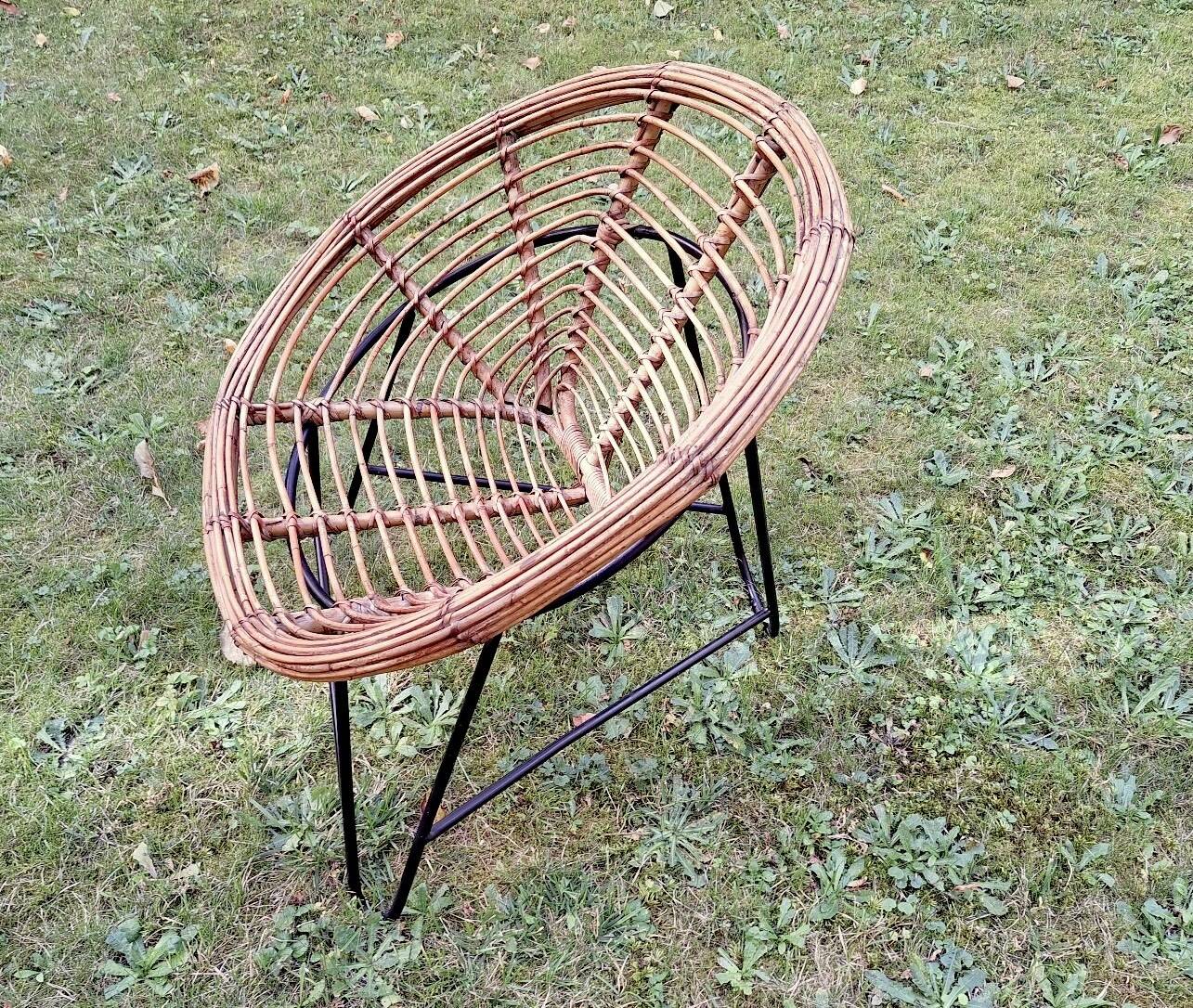 Pair of mid century bamboo and iron pod chairs, 1960s