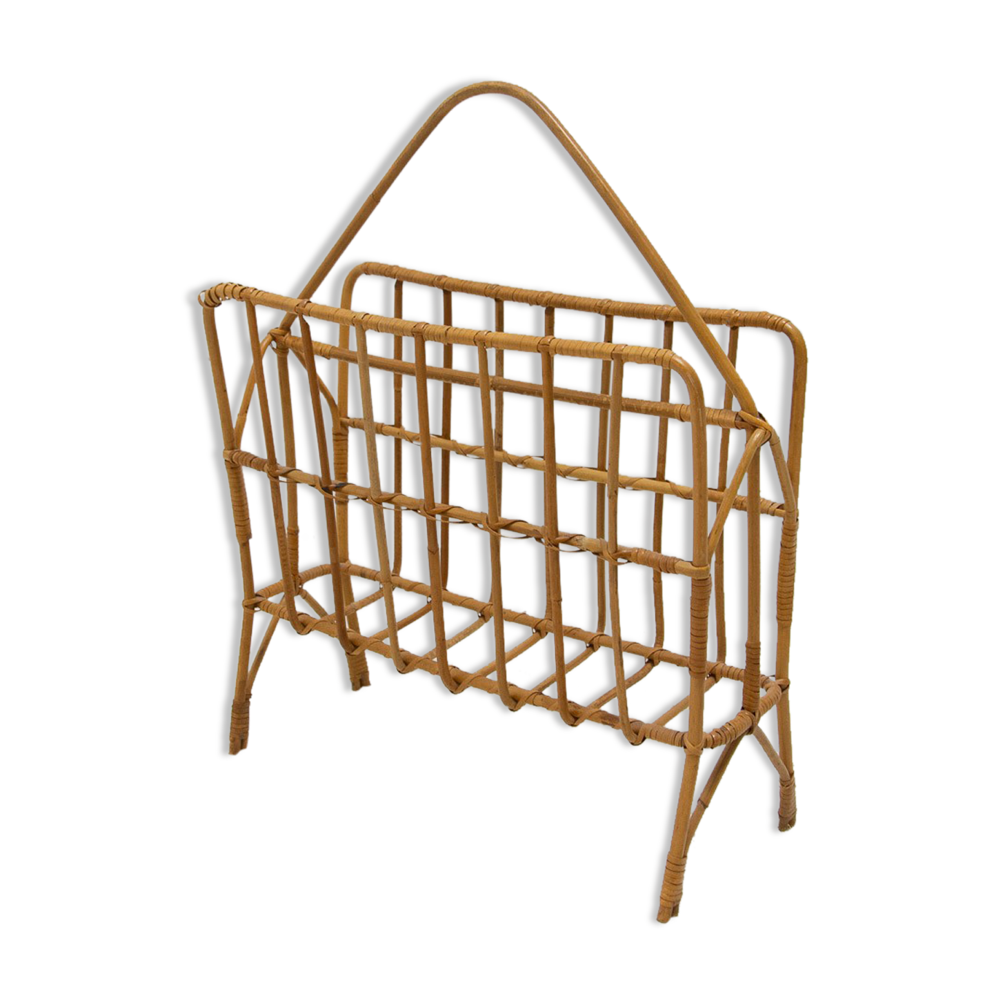 Porte-revues en osier du milieu du siècle, Tchécoslovaquie, années 1960